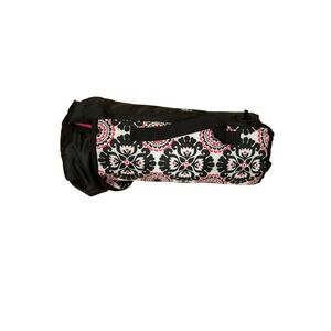 Thirty-One Picnic Thermal Tote Roll-Up Blanket Black Pink Medallion Floral Print